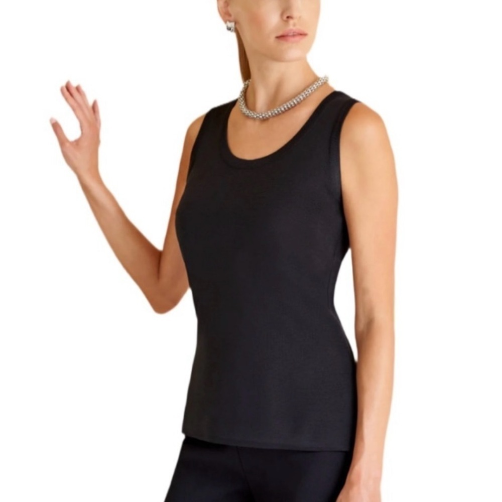 Misook Classic Black Tank Top, Double Scoop Neck, Acrylic Knit Shell, Size XS - Picture 2 of 12